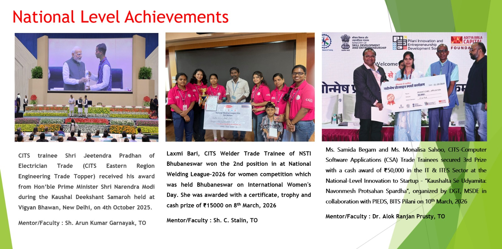 National Level Achievements of Trainees at NSTI Bhubaneswar